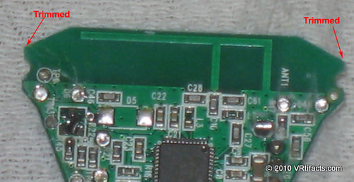 Notice the “F” shaped PCB trace at the top. That’s the 2.4 ghz antenna. Don’t cut it away.