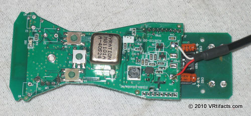 The completed tracker board assembly. Don’t forget to strain relief the power cord when you put this assembly in an enclosure. The component at the upper left labeled “DS1” is an activity LED. Whenever you move the tracker, this green LED will light in synchronization with the green Status LED on the USB receiver.