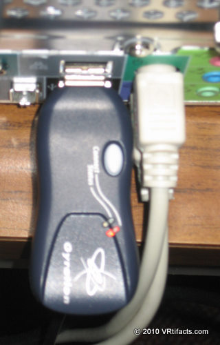 The Gyration receiver connected to a USB port on the back of the computer. Don’t install the Gyration software CD. Just let Windows install it’s own driver.